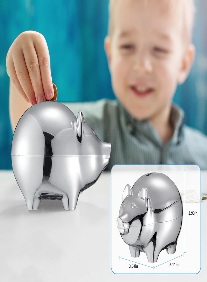 Jozen Gift Money Saving Bank-Metal Silver Piggy Penny Coin Bank for Children, Kids-hot Gifts for Birthday,Christmas and Party-My First Piggy Money Bank for Kids-Silver - Image 3